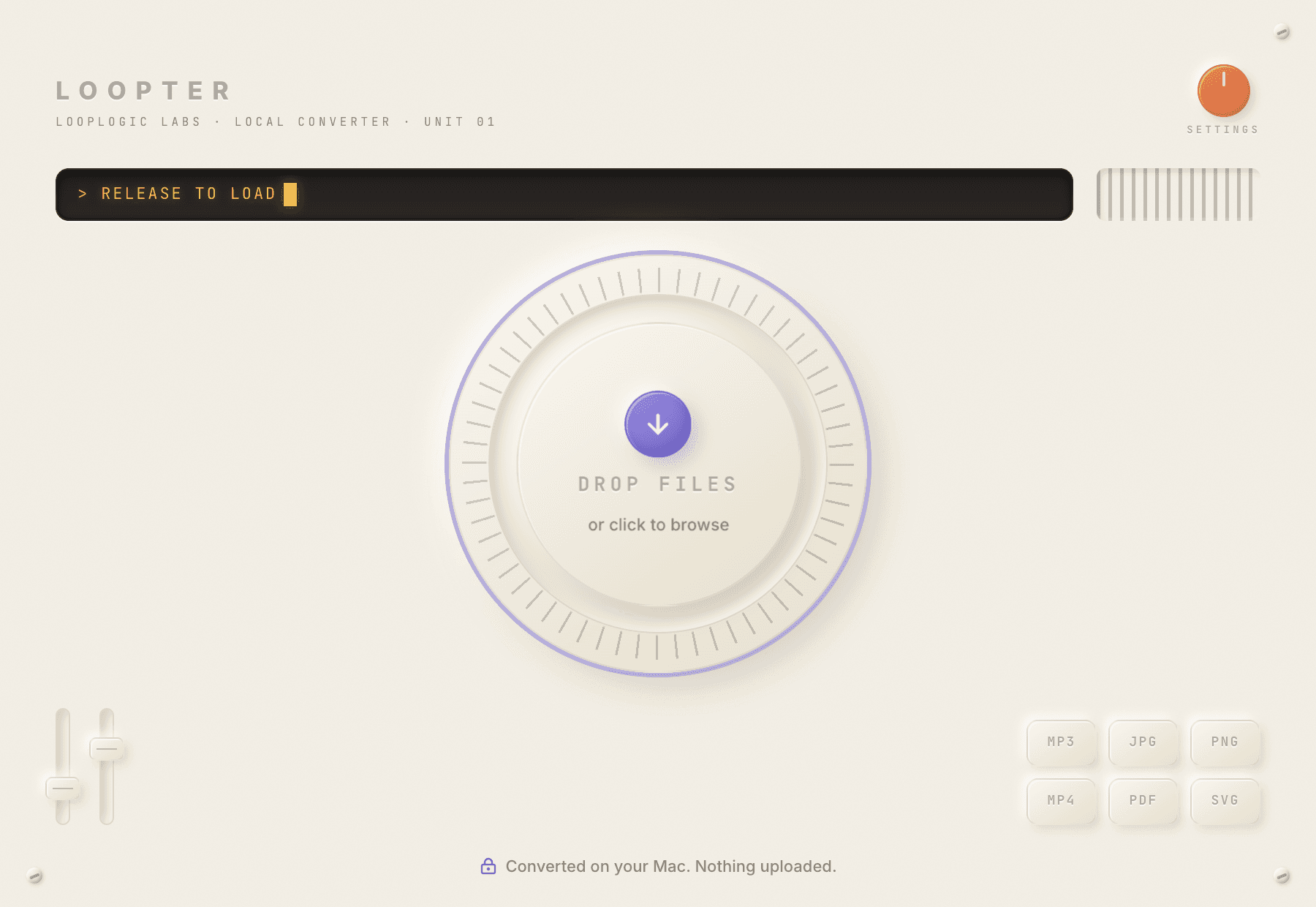 Dragging files onto the Loopter drop dial on macOS, ready to release and load